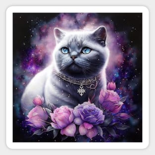 White British Shorthair With Roses Sticker